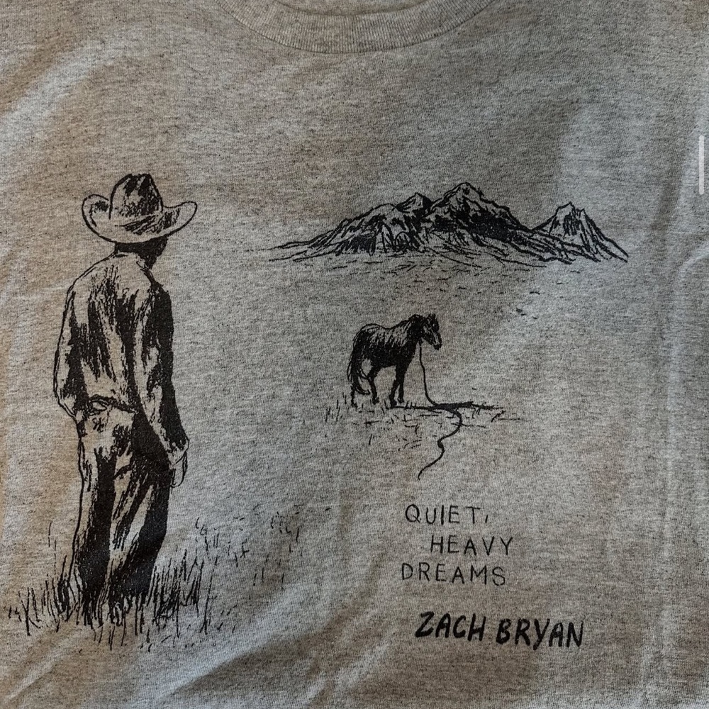 Zach Bryan Gray Graphic Tee with Cowboy and Horse Design